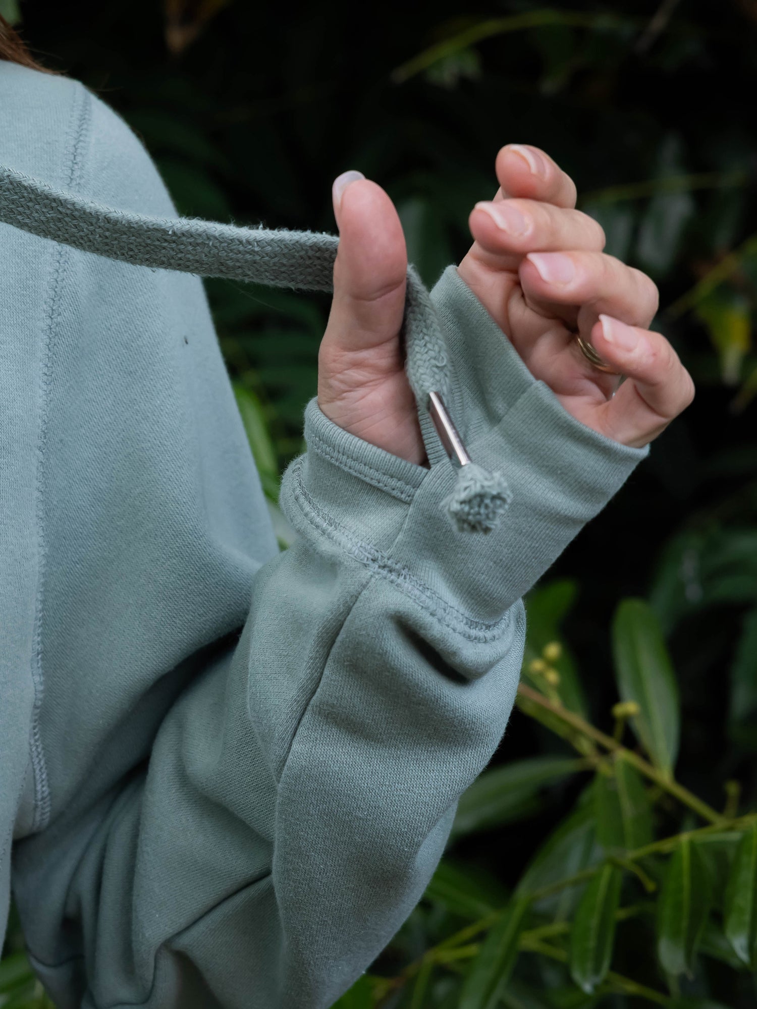Ladies Cowl Neck Hoodie - Dusty Green with Love Heart