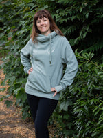 Ladies Cowl Neck Hoodie - Dusty Green with Love Heart