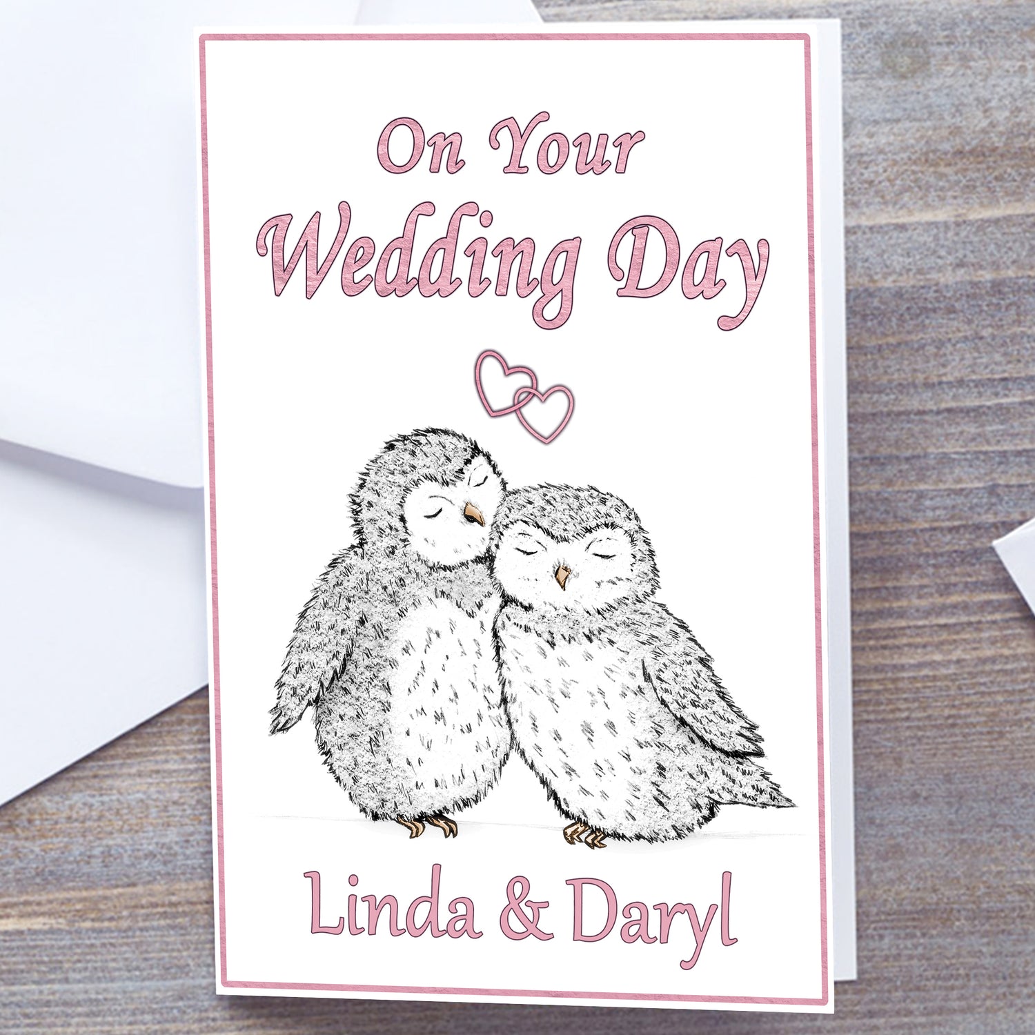 Personalised "On Your Wedding Day" - A5 Snuggling Owls Card