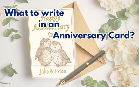 Top Greeting Card Tips: What to write in an Anniversary Card? Cute Personalised Owls Golden Happy Anniversary Card pictured with envelope