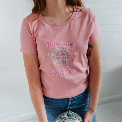 Women's Disco Slogan T-shirt "Yes Sir, I Can Boogie"