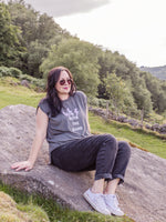 Summer Festival Women's Band Tee. Ladies T shirt Grey cotton cap sleeve t shirt with lightning bolt design and slogan I'm with the Band. 