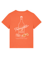 Soft orange womens cotton t-shirt. White limoncello spritz graphic and 'Ferragosto' slogan on the back of a ladies orange short sleeve summer t shirt 