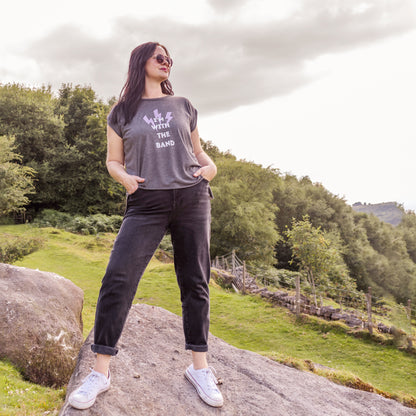 Women's Flowy Graphic T-shirt - "I'm with the Band"