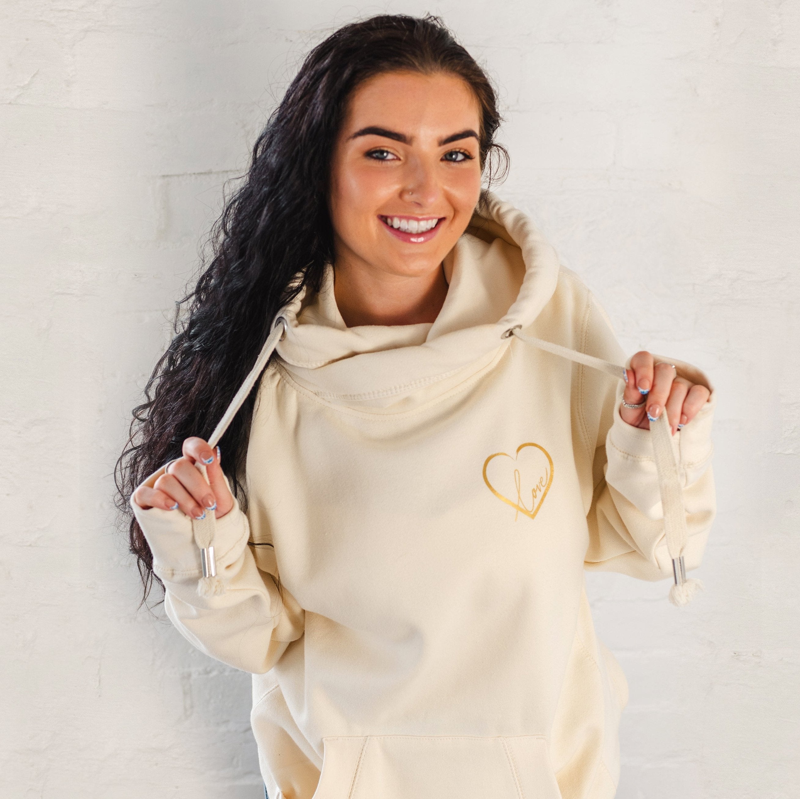 Women s Cowl Neck Hoodie Love Heart