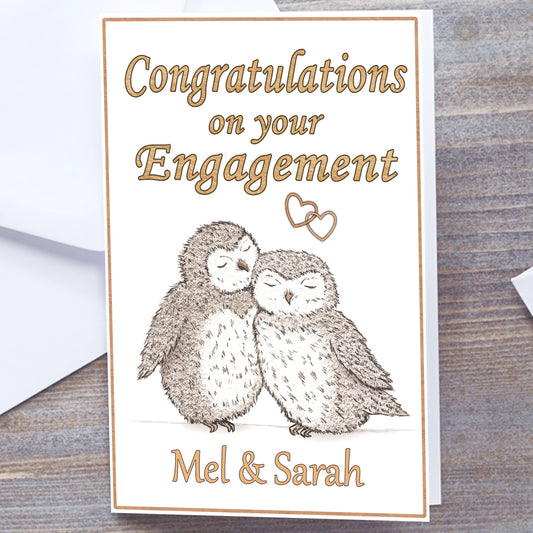 Personalised "Congratulations On Your Engagement" - A5 Snuggling Owls Card