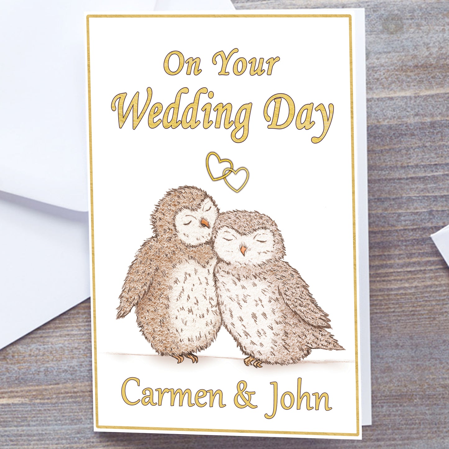 Personalised "On Your Wedding Day" - A5 Snuggling Owls Card