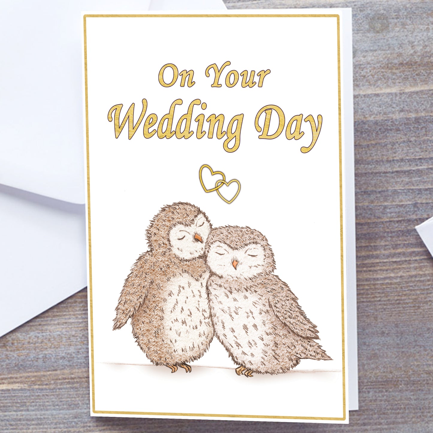 Personalised "On Your Wedding Day" - A5 Snuggling Owls Card