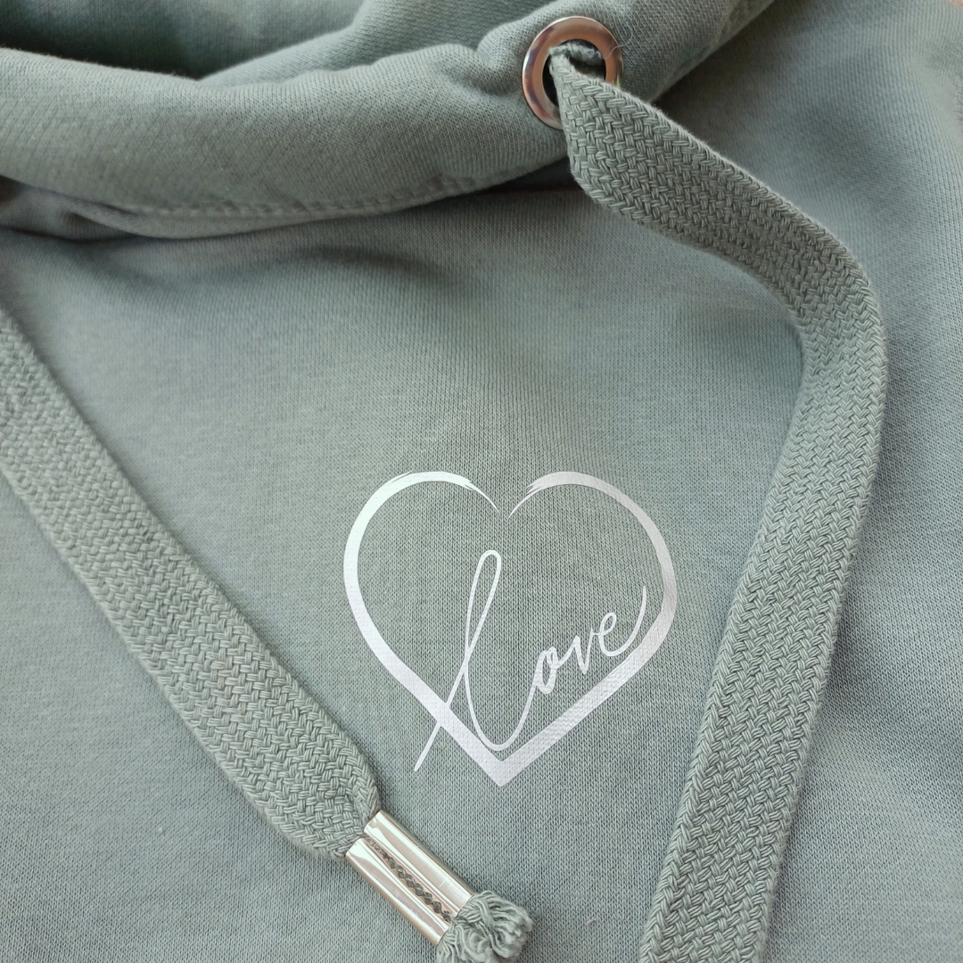 Ladies Cowl Neck Hoodie - Metallic Love Heart