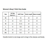 Thsirt Size chart guide for women's boxy slogan Tee 